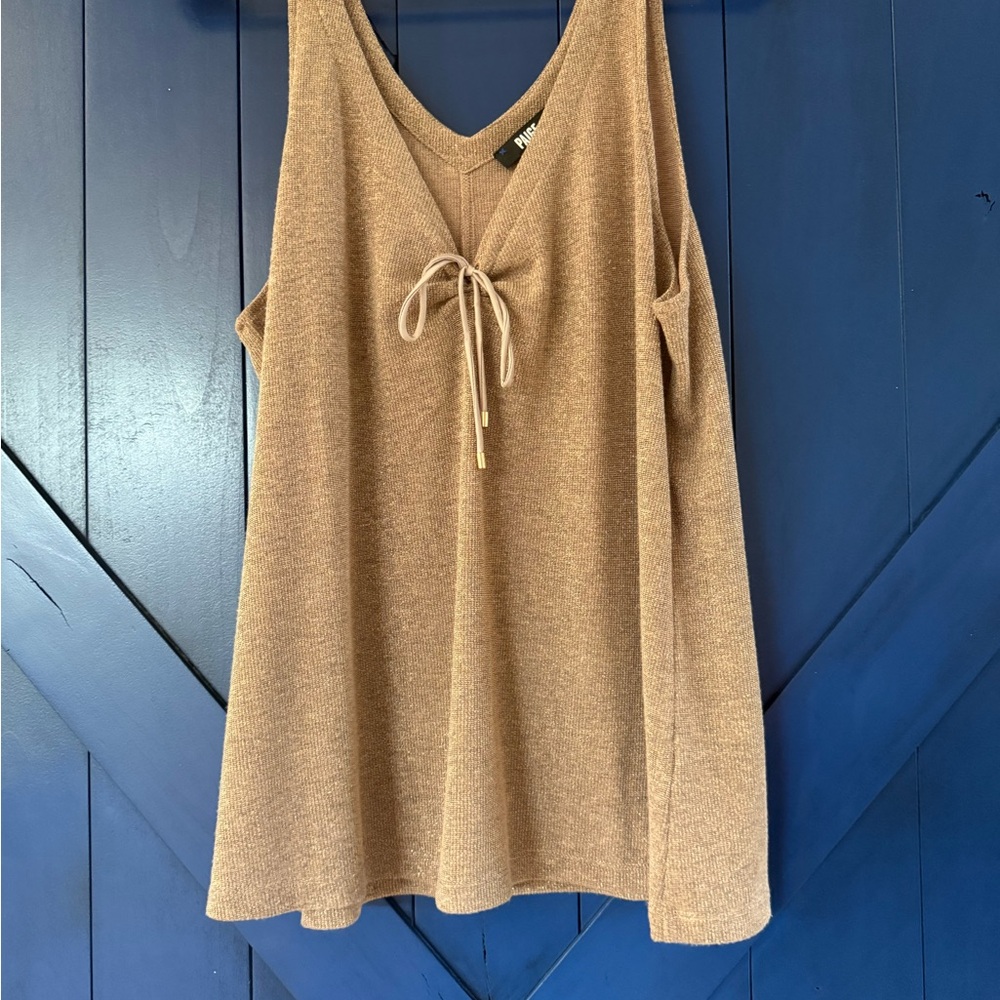 Paige “Issey” V-Neck Tie Front Tank Top - gold, size Large